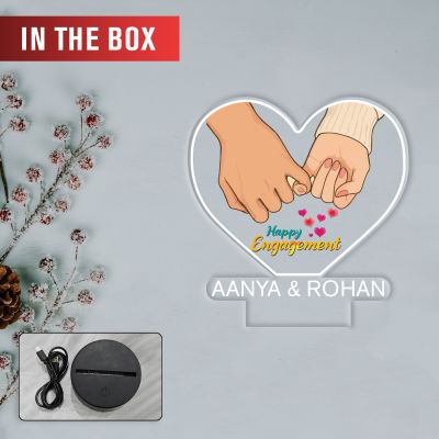 Personalized Happy Engagement LED Night Lamp with Couple Hand Heart Design and Custom with Couple Names Multicolored Light Engagement Gift for Couples